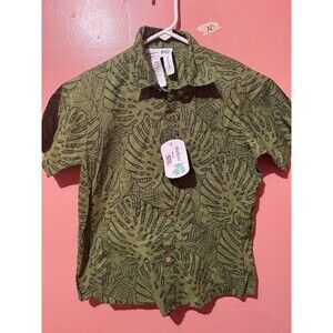 Makani Hawaii Boys Shirt 8 Green Button Up Hawaiian Short Sleeve Collared New